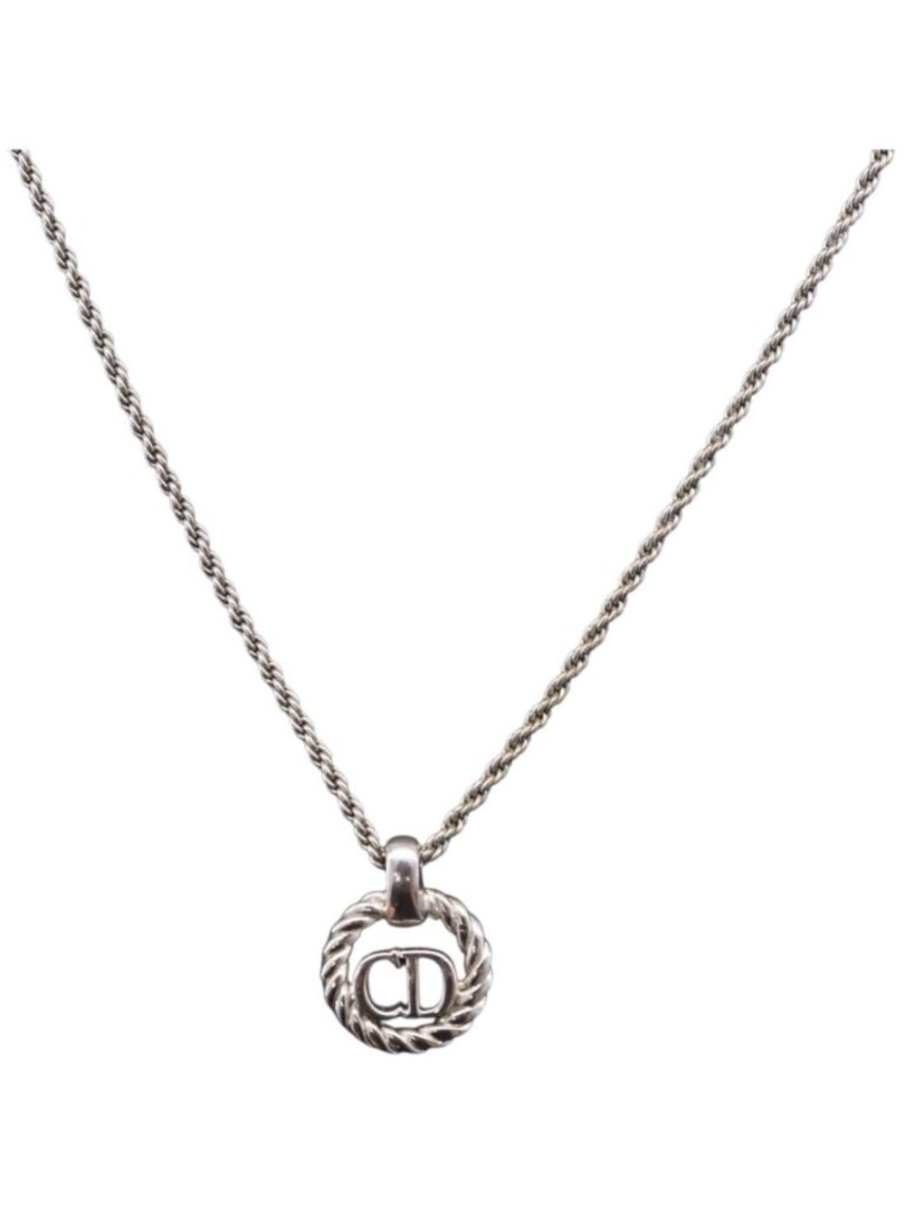 Christian Dior Rope Circle Logo Necklace Metal Silver